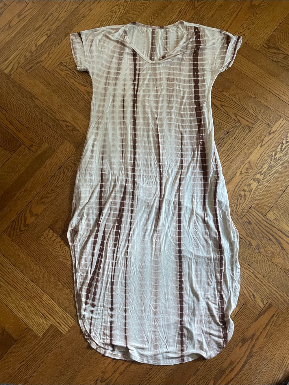 Lightweight Tie-Dye Maxi Dress in Cream and Brown